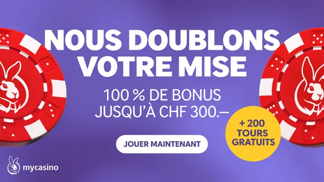 MyCasino — 100 % de bonus jusqu’à CHF 300 + 200 tours gratuits